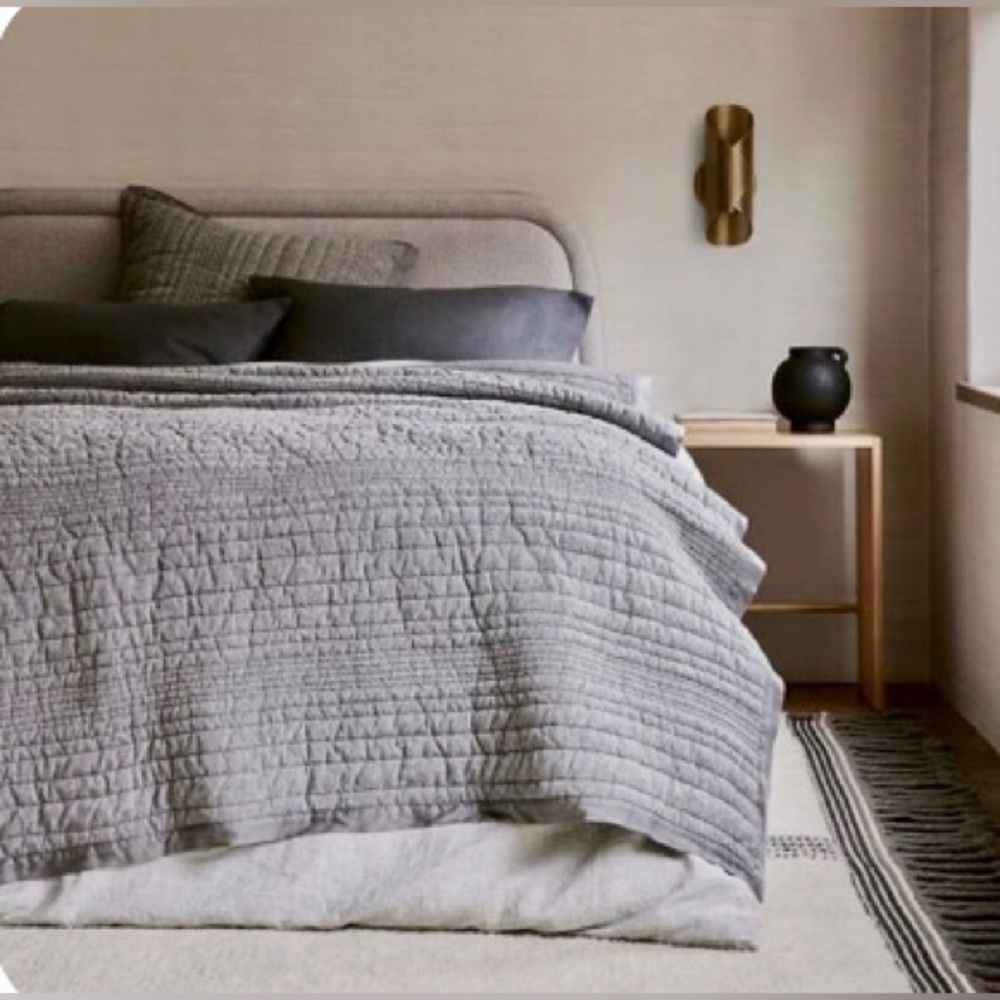 West Elm European Flax Linen Linework Quilt Queen size